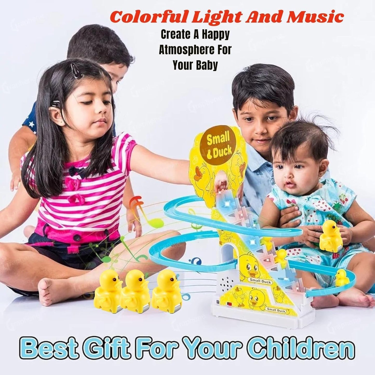 Duck Slide Stair Climbing Toy Escalator with Lights and Music Track